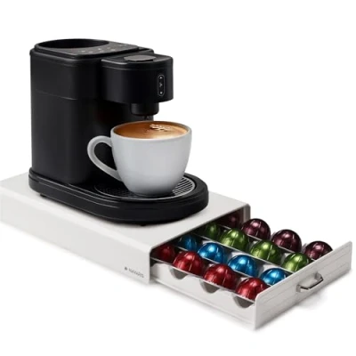 Immagine di Navaris Cassetto Porta Capsule Portacapsule Compatibile con Nespresso Vertuo Contenitore 24x Macchina Espresso Organizer e Supporto Macchine Caffè Crema