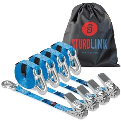 Immagine di Cinghie di Fissaggio 5m 25mm con Ganci Sicurezza 400kg/800kg Chiusara a Strappo + Borsa Ideale per l&#039;Uso su Anelli Ancoraggio : Rimorchio, Utilità, Bagagliaio Auto, Portamoto EN12195 2
