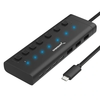 Immagine di SABRENT Hub USB C [7 Porte] 48W Alimentato con Interruttori (HB 3A4C)