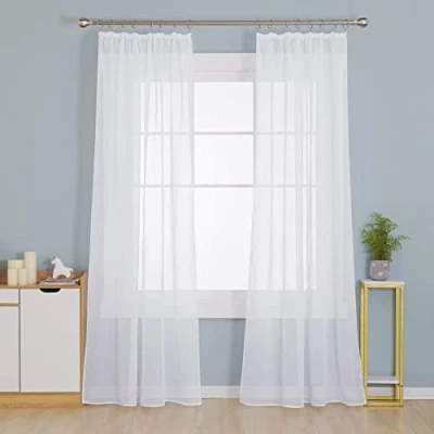 Immagine di Deconovo Tende Trasparenti in Voile per Camera da Letto Moderne Piega a Matita 132x242cm Bianco 2 Pannelli