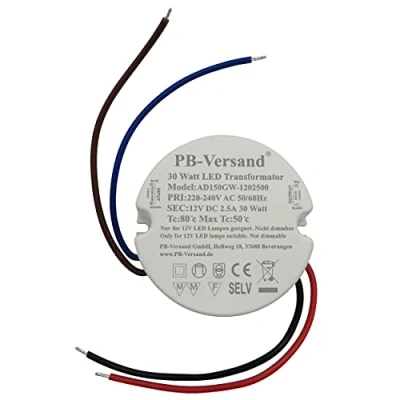 Immagine di PB Versand Trasformatore LED da 30 Watt 12 V DC rotondo