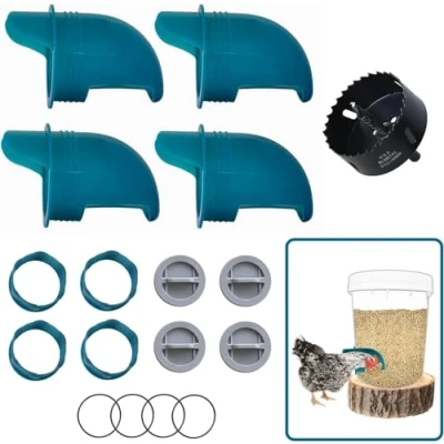 Immagine di Whimsii Mangiatoia Automatica per polli, a Prova di roditori, Resistente alle intemperie, polli e Anatre (4 mangiatoie + Sega Tazza)