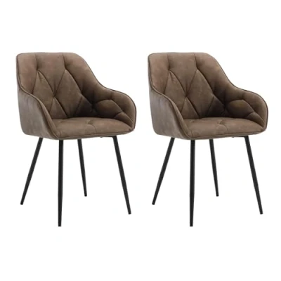 Immagine di WOLTU Set di 2 Sedie da Pranzo con Braccioli e Schienale, Cucina Moderna in PU Vintage, Poltrone Salotto Gambe Metallo, ergonomiche per Ufficio, Bar, Marrone Scuro, EZS03dbr