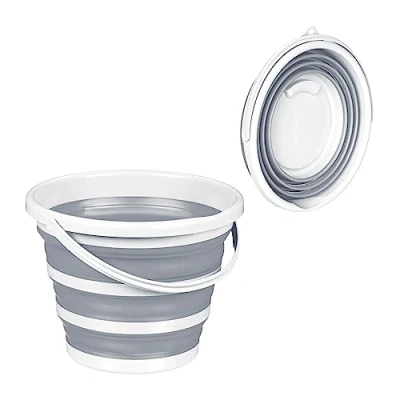 Immagine di Relaxdays Secchio Pieghevole, 10 L, con Beccuccio e Occhiello per Appenderlo, Secchiello Camping Pesca, Grigio Bianco