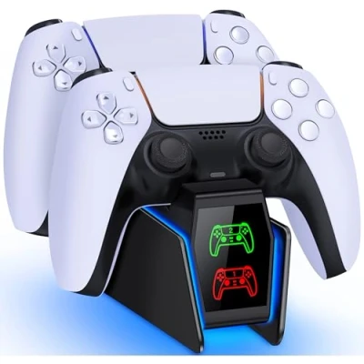 Immagine di HELLCOOL Ricarica Controller PS5,Caricatore Joystick PS5 con Display a LED/Luce RGB/2 3 Ore di Carica/C C Cavo,Base Dualsense per Playstation 5/Edge Controller(Accessori PS5)