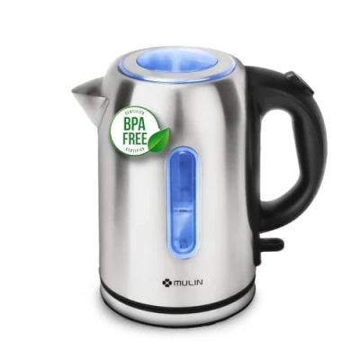 Immagine di MULIN Bollitore Elettrico in Acciaio Inox, 1.7L, 2200W Ebollizione Rapida, Base Girevole a 360 Spegnimento Automatico, Filtro Anticalcare, Senza BPA Indicatore Acqua, Ideale per Tè e Caffè