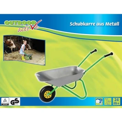 Immagine di OA Rolly Toys Carriola in metallo, colore: argento/verde, per bambini a partire dai 2 anni, ciotola portata fino 25 kg, con manici plastica