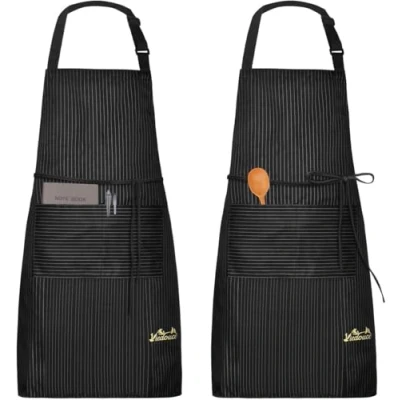 Immagine di Viedouce 2 Pezzi Grembiule da Cucina Chef,Impermeabile Ristorante Chef Cucina,Regolabile Grembiuli con Tasche di (Banda Nero)