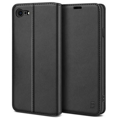 Immagine di BEZ Cover per iPhone SE 2020, Custodia Compatibile 7 / 8 2020 2022, Protettiva Portafoglio in Pelle PU con Porta Carta di Credito, Kick Stand, Nero