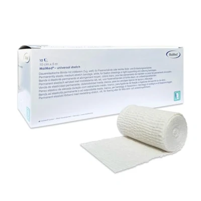 Immagine di MaiMed Benda di fissaggio, 10 cm x 5 m, universale, elasticizzata, pezzi, bendaggi elastici, lavabili e riutilizzabili, senza lattice, bendaggio elastico con 140% elasticità