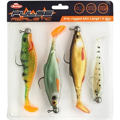 Immagine di Berkley Pulse Realistic Mix, Selezione di 4 soft lures pre armate per catturare Lucci, Persici e Lucioperca, Scelto dai Pro Anglers, Ottimo Regalo pescatori artificiali