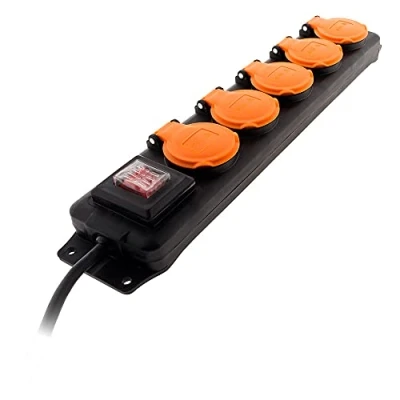 Immagine di Zenitech Blocco impermeabile IP44 5 prese 16A 2P+T con alette e interruttori Cavo HO5RRF 3G1 da 1,5 m