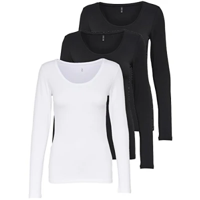 Immagine di ONLY 3 pezzi da donna a manica lunga in bianco e nero, basic estiva 95% cotone XS S M L XL 15209156