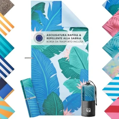 Immagine di Blumtal telo mare grande 90x180 cm microfibra asciugamano compatto e ad asciugatura rapida beach towel morbido con motivo a stampa foglie fiori