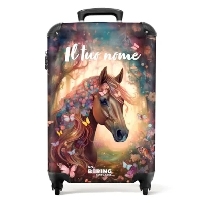 Immagine di NoBoringSuitcases.com Valigia Bambini, Trolley Bambina, Per Bagaglio a Mano, Bambina Trolley, Valigie, Personalizzabile, 55x40x20 cm (Cavallo Marrone)