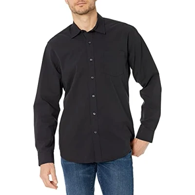 Immagine di Amazon Essentials Camicia Casual in Popeline a Maniche Lunghe vestibilità Regular Uomo, Nero Slavato, XS