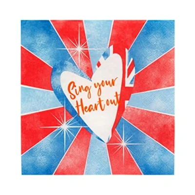 Immagine di Tovaglioli Union Jack per Eurovision Party 2023 Liverpool Song Contest Ucraina Articoli da tavola in carta usa e getta riciclabili, confezione 20, realizzati Talking Tables