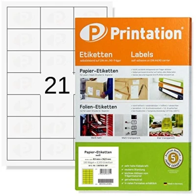 Immagine di Etichette per indirizzi piccole, 2100 pezzi, 63 x 39,5 mm, bianco, 100 fogli A4, 3 7, C6, L7160 JAC 6339