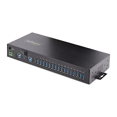 Immagine di StarTech.com Hub USB 3.0 Alimentato A 16 Porte Multipresa 5Gbps Industriale Installabile Muro/Rack/DIN ESD 120W Condivisi per la Ricarica Switch Doppio Host (5G16AINDS HUB)