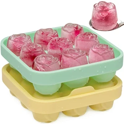 Immagine di Stampo per cubetti di ghiaccio a forma rosa, 2 contenitori con coperchio, 18 3 cm, piccole palline ghiaccio, in silicone, senza BPA, certificato LFGB, cocktail