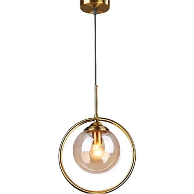 Immagine di Hobaca® E27 Cerchio Rame Oro Vetro ambrato nordico Moderno Lampada a sospensione Luce pendente da cucina Hanglamp pranzo Soggiorno Hanging Lamp