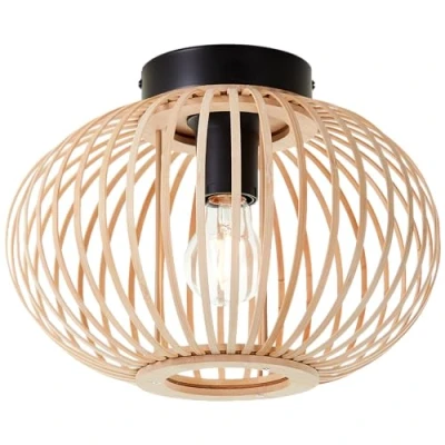 Immagine di Lightbox Lampada da soffitto Nature 23 cm, Ø 30 cm plafoniera rotonda con paralume in bambù E27, max. 60 W metallo/bambù marrone chiaro/nero