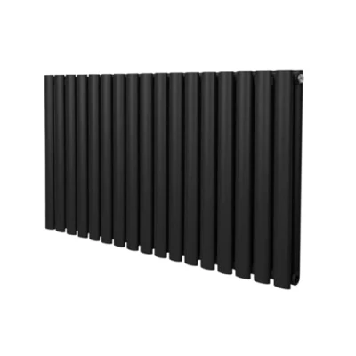 Immagine di Radiatore a colonna ovale 600 mm x 1020mm Designer Doppio pannello Termosifone Nero Acciaio Inclusi Spazzola per la pulizia Kit di fissaggio e staffe