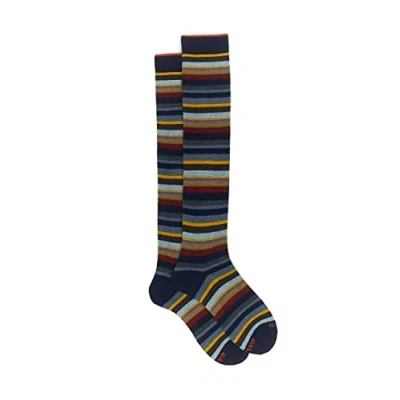 Immagine di Calze Lunghe Uomo Cotone E Cashmere Blu Navy Righe Multicolor Micro Lungo 40/45 navy/amaranto
