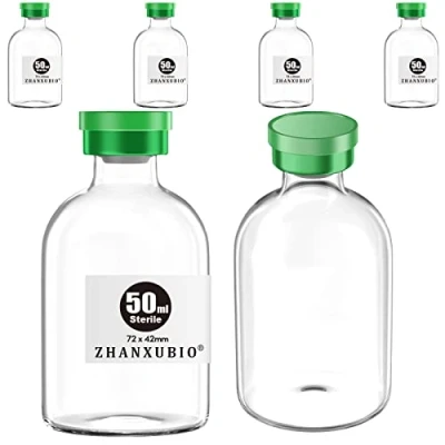 Immagine di ZHANXUBIO Flaconi vuote sterili con porta di iniezione autoguarigione e tappo in plastica alluminio, confezione sterile (50ml trasparente 6PCS)