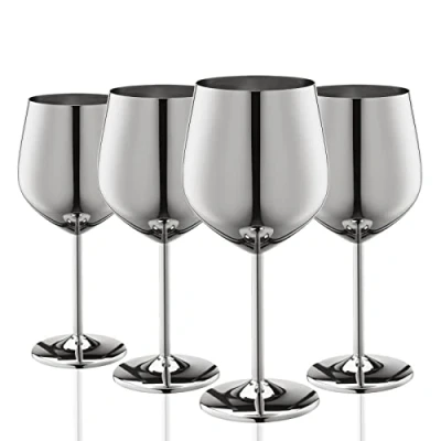 Immagine di WOTOR Calici Da Vino In Acciaio Inox Set Di 4, 540ml Metallo Bicchieri Rosso, Infrangibili e Portatili, Idonei Utilizzo All&#039;aperto, Regalo Per Gli Amanti Fel (Argento)