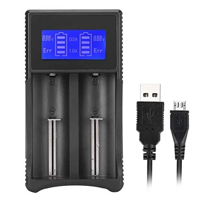 Immagine di Caricabatteria per Li ion 26650 22650 18490 18350 17670 17500 16340, 14500 Ni MH/Ni Cd AA AAA AAAA C Batteria Cd, display LCD intelligente USB a doppio