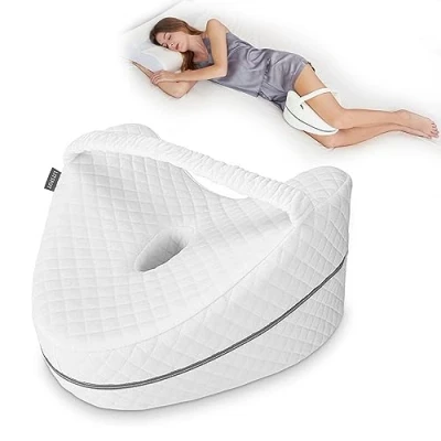 Immagine di LITSPOT Cuscino per Ginocchia Ginocchio Ergonomico Ortopedico Cuscini Gambe Con Memory Foam Dormire Fianchi, Gambe, Ginocchia, Schiena e gravidanza Bianco Cinghie