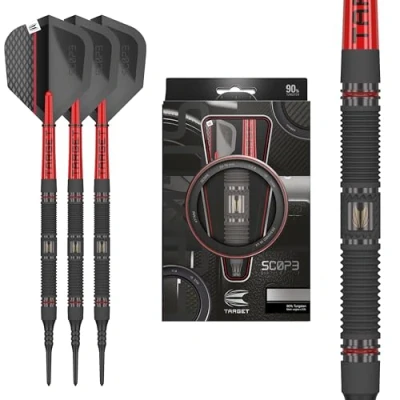 Immagine di Target Darts Scope Soft Tip Darts, 90% Tungsten Dart Set, Barrel 10 20G Freccette Rosse e Nere, Set di con Punte Pixel, elettroniche, Punta Morbida