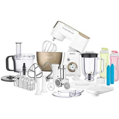 Immagine di Sencor Robot da Cucina Planetaria Multifunzione Professionale Potente 1000W, Completo di Accessori, Ciotola in Acciaio 4.5L, Illuminazione LED, Blender, Tritacarne, Salad Maker e molto altro