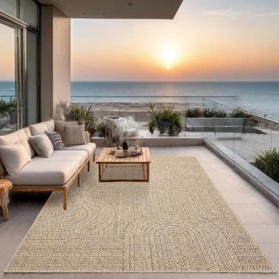 Immagine di the carpet Kansas robusto tappeto per esterni ed interni in juta naturale, resistente alle intemperie, adatto a terrazze e giardini, 140 x 200 cm