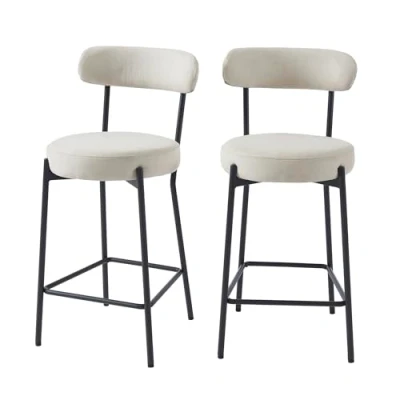Immagine di BAÏTA Set di 2 sgabelli da bar NOA in tessuto beige e gambe metallo nero