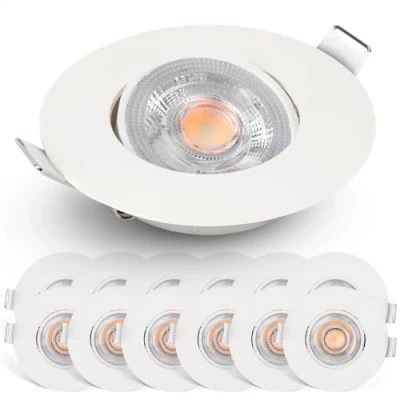 Immagine di EMOS Faretti LED da Incasso per Cartongesso dimmerabile, 230V, 4,9 W/480 lm, orientabile a 50, Bianco caldo 2700k, Set di 12 Soffitto interni, Rotondi, ultra sottile,