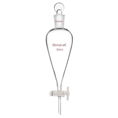 Immagine di stonylab 60ml Imbuto Separatore con Rubinetto di Arresto in Vetro, Laboratorio Conico a Forma Pera Parete Pesante Vetro Borosilicato Giunto 19/26, Separatory Funnel