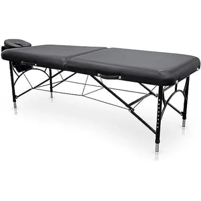 Immagine di Quirumed Lettino da massaggio pieghevole in alluminio Easy Force, colore nero, tavolo massaggio, ecopelle, imbottitura ad alta densità, regolabile altezza, leggero, fino a 210 kg