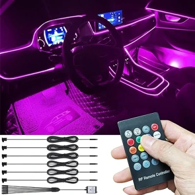 Immagine di TABEN Kit di Illuminazione Ambientale per Auto 8m Fibra Ottica 8 Colori Telecomando RF USB Luce Atmosfera Fai da Te RGB Multicolor Suono Musica Sincronizzazione Interni