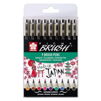 Immagine di SAKURA POXSDKBR9 Pinselstift PIGMA Brush, 9er Etui, farbig Sortiert, 9 Stück (1er Pack)