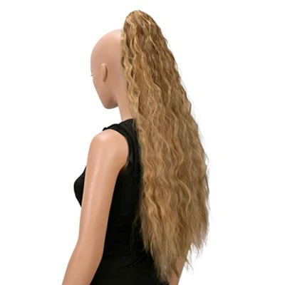 Immagine di CAISHA 70 Extra Lungo Voluminoso Ondulato Coda Di Cavallo Parrucchino Fibre Sintetiche Resistenti Al Calore Con Clip A Farfalla Riflessi Biondi Castani H704