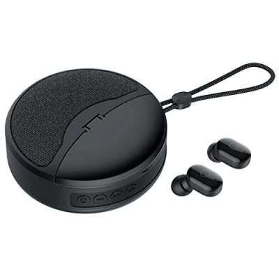 Immagine di Koanhinn Mini altoparlante wireless Bluetooth 2 in 1 auricolare TWS subwoofer stereo vivavoce multifunzione scheda TF/FM (nero)
