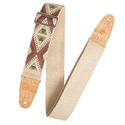 Immagine di Levy&#039;s, MH8P 002 Tracolla in Canapa Diamond Tribal 2&quot;, Naturale, con Terminali Sughero, Piccola Tasca Portaoggetti, Larghezza Regolabile fino a 62&quot;, Stampa