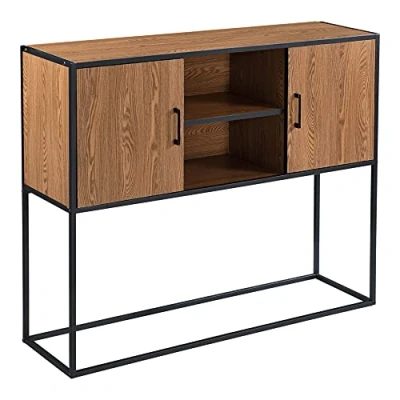 Immagine di [en.casa] Comò con 2 Ante e Scomparti Aperti, Consolle 90x108,5x30 cm Telaio Nero in Metallo, Mobiletto Multiuso per Camera/Ufficio Effetto Legno Scuro