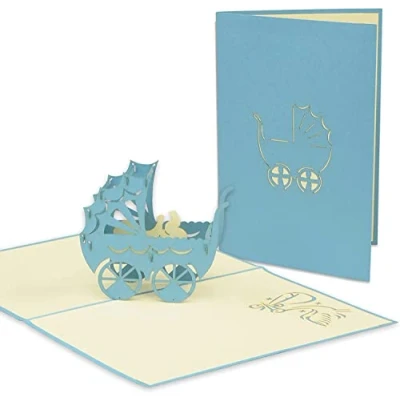 Immagine di LIN Pop Up 3D Biglietto di auguri per la nascita un bambino, Passegino (#89)