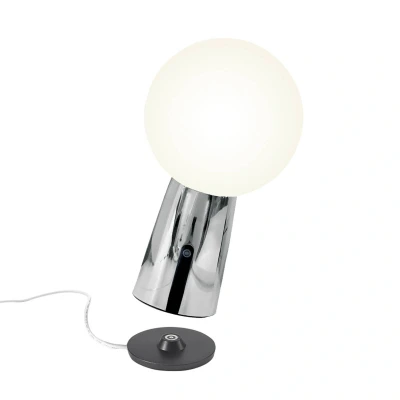 Immagine di Zafferano, Lampada Olimpia Pro con Finitura Cromo Lucido, da Tavolo Ricaricabile e Senza Fili Controllo Touch, Utilizzabile come Interni, Dimmer, 3000 K, Altezza 26 cm