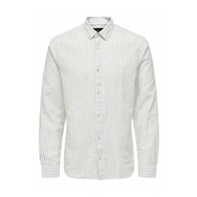 Immagine di ONLY &amp; SONS Onscaiden LS Stripe Linen Shirt 660 Noos Camicia a Maniche Lunghe, Cincillà, XS Uomo