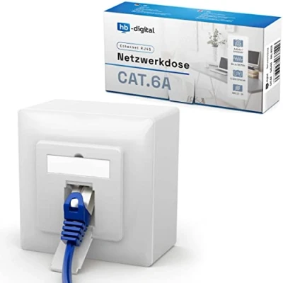Immagine di hb digital 1 Presa di rete CAT 6a per CAT.8 CAT.7 CAT.6A CAT.6 A CAT.5 cavo installazione con porta RJ45 dati universale EIA/TIA 568A&amp;B 8P8C Gigabit Ethernet RAL9003 bianco segnale