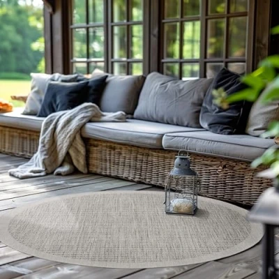 Immagine di SIMPEX Tappeto Esterno Rotondo per Terrazza, Balcone e Giardino, da Cucina Monocolore, Lavabile in Varie Misure Colori Grigio, 120 cm